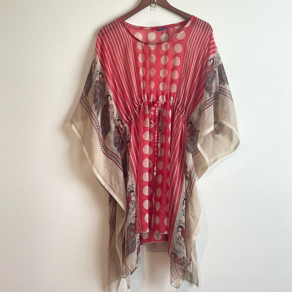 Sunflower Cover-up Kaftan Top Red Handkerchief Drawstring Sz Free